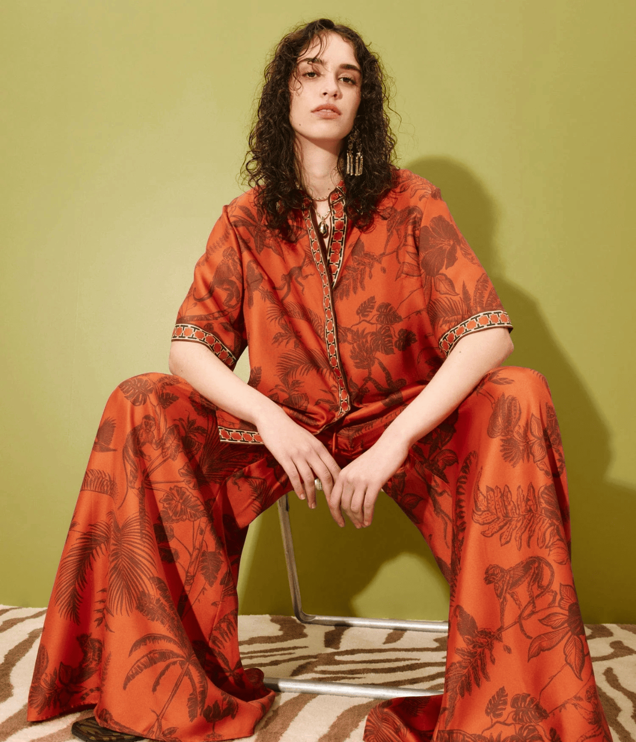 MONKEY DANCE SILK PALAZZO | ALEMAIS  ALEMAIS MONKEY DANCE SILK PALAZZO