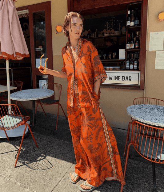 MONKEY DANCE SILK PALAZZO | ALEMAIS  ALEMAIS MONKEY DANCE SILK PALAZZO