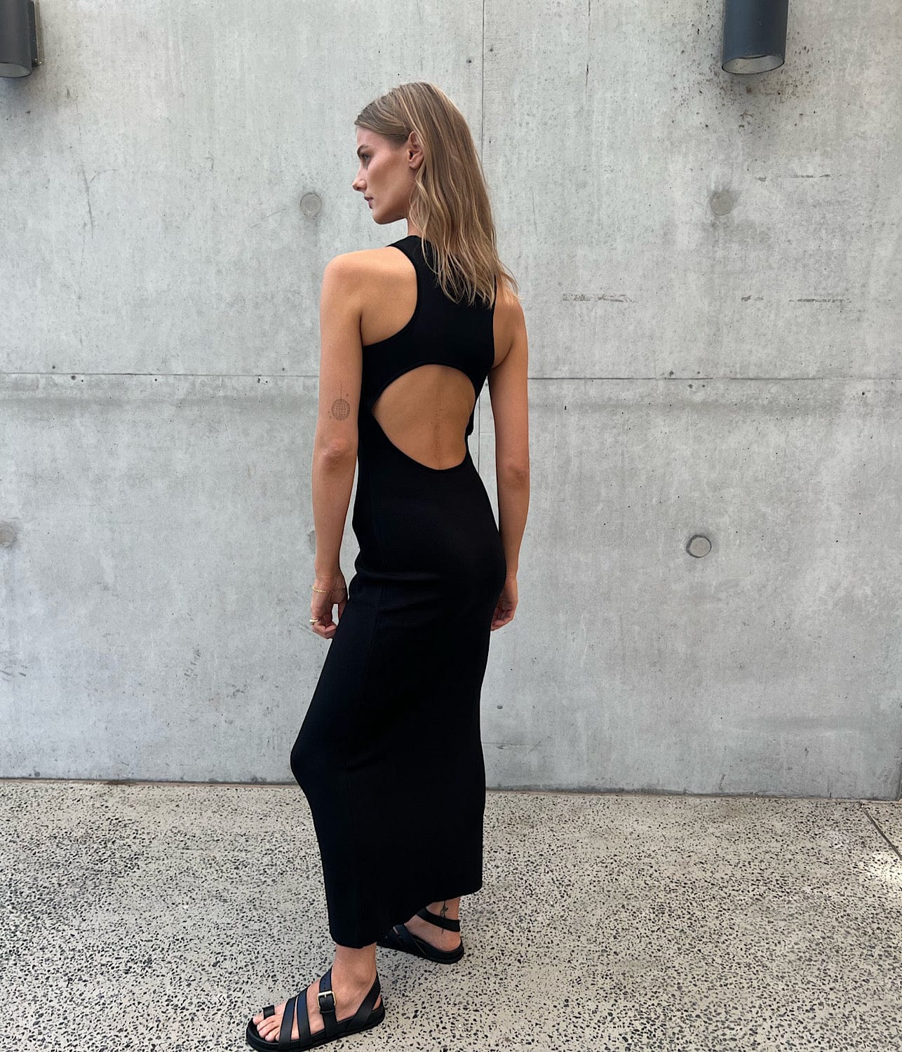 OPEN BACK KNIT DRESS- BLACK | MATTEAU |  MATTEAU OPEN BACK KNIT DRESS- BLACK