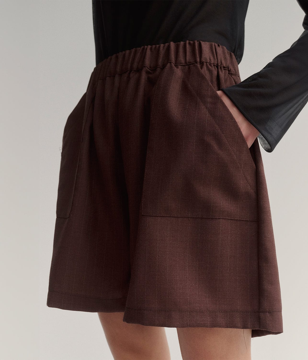 PULL ON SHORTS- BROWN PINSTRIPE | MATIN |  MATIN PULL ON SHORTS- BROWN PINSTRIPE