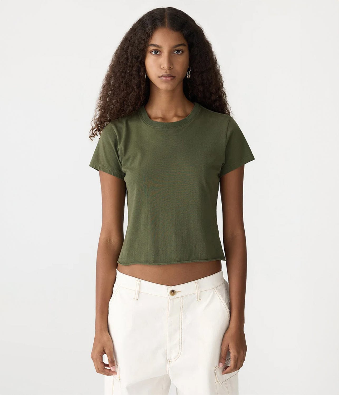 RAW EDGE BABY TEE- KHAKI GREEN | BASSIKE |  BASSIKE RAW EDGE BABY TEE- KHAKI GREEN