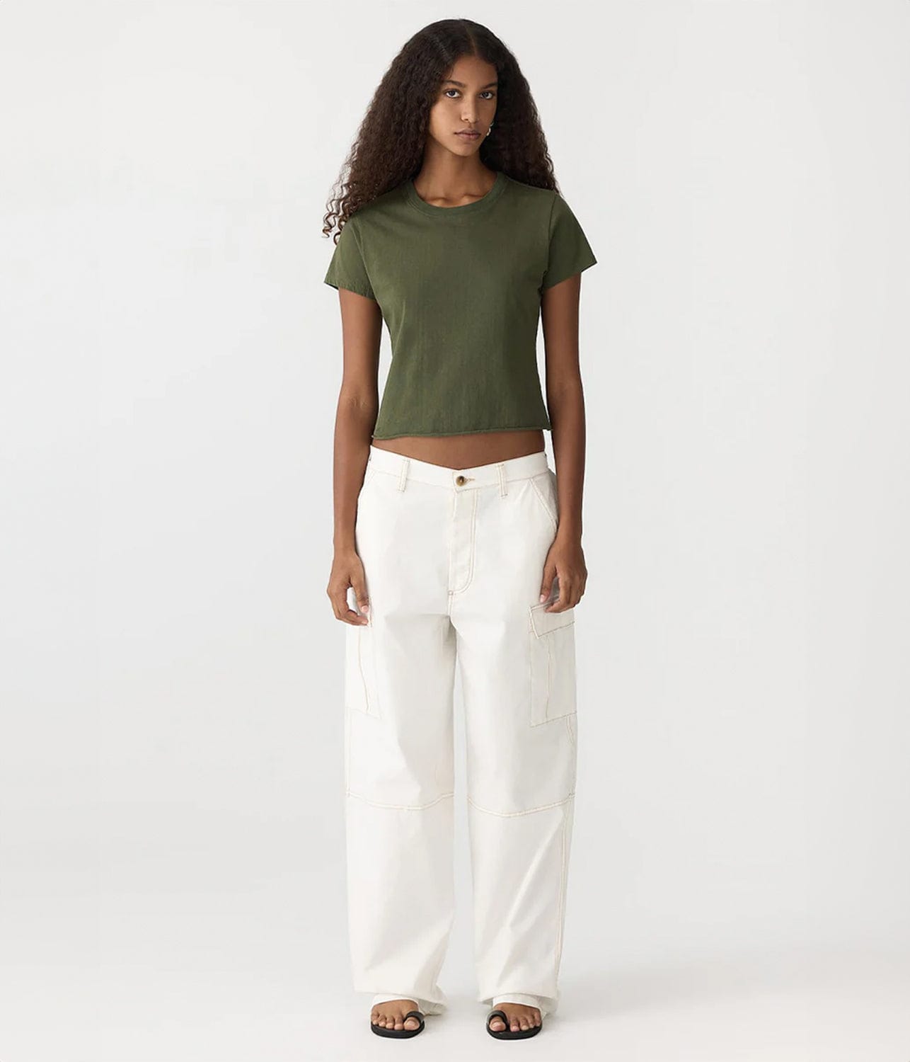 RAW EDGE BABY TEE- KHAKI GREEN | BASSIKE |  BASSIKE RAW EDGE BABY TEE- KHAKI GREEN