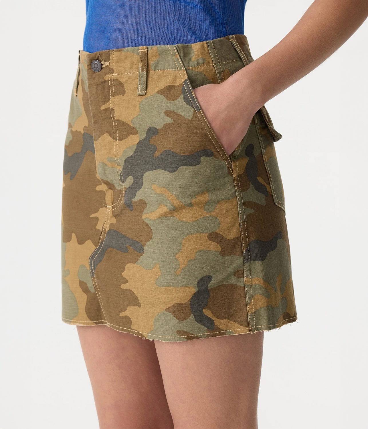 RAW EDGE CAMO SKIRT- CAMO | BASSIKE |  BASSIKE RAW EDGE CAMO SKIRT- CAMO