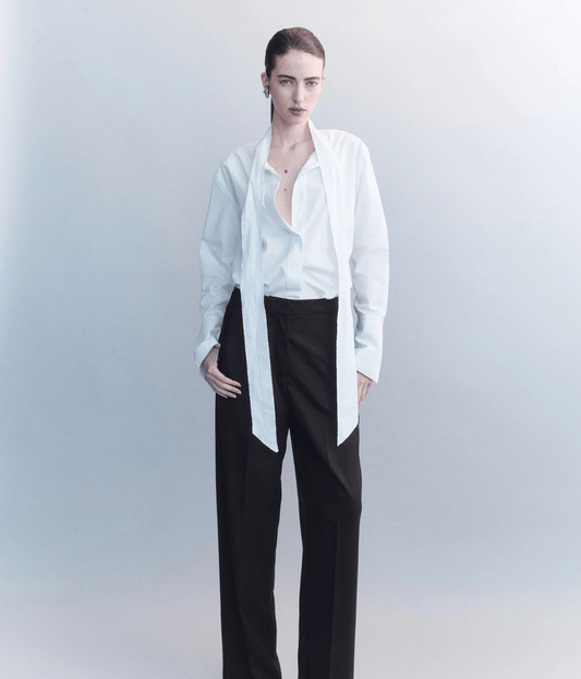 RAW EDGE COTTON POPLIN TIE SHIRT | COURTNEY ZHENG COURTNEY ZHENG RAW EDGE COTTON POPLIN TIE SHIRT