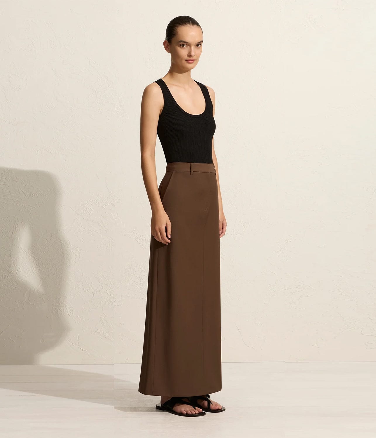 RELAXED TAILORED SKIRT - COFFEE | MATTEAU |  MATTEAU RELAXED TAILORED SKIRT - COFFEE