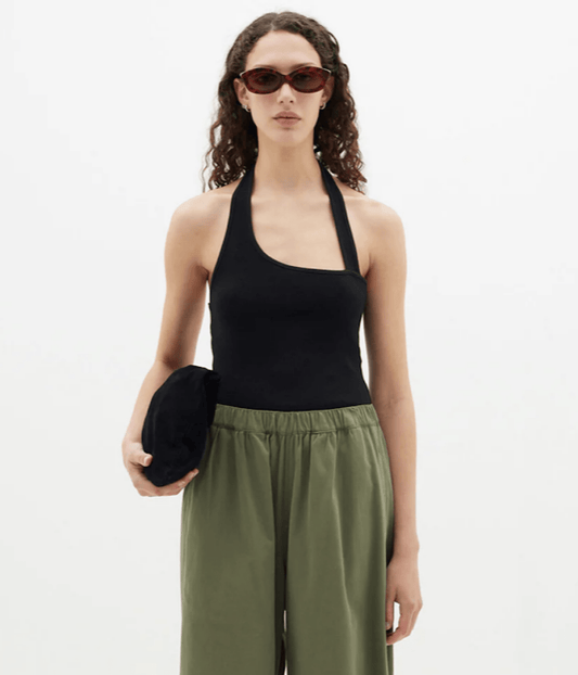 RIB ASYMMETRIC HALTER TANK- BLACK | BASSIKE | BASSIKE RIB ASYMMETRIC HALTER TANK- BLACK