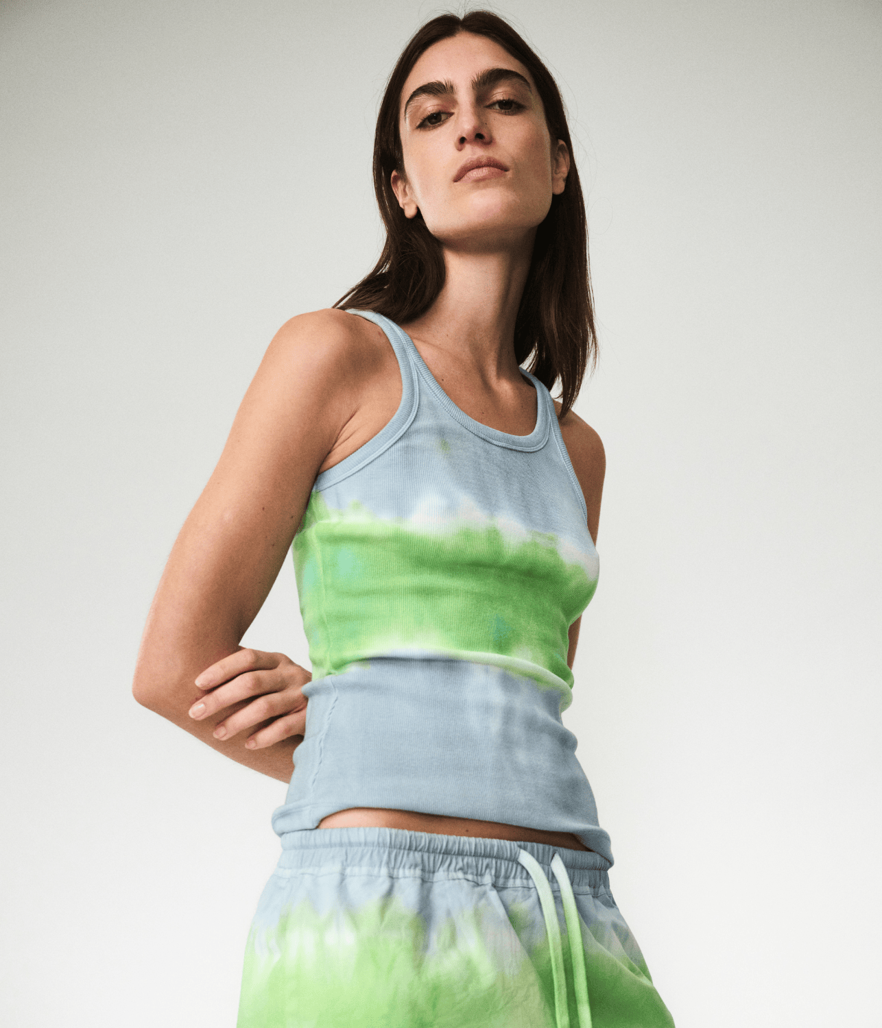 RIBBED SINGLET SILVER/PARAKEET | LUUDA  LUUDA RIBBED SINGLET