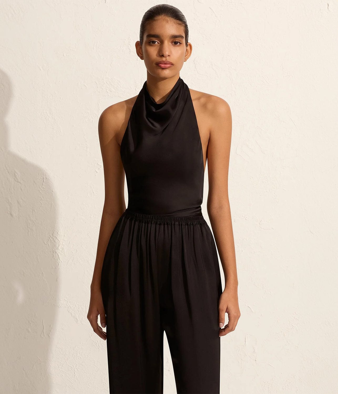 SATIN SCARF BLOUSE-BLACK | MATTEAU |  MATTEAU SATIN SCARF BLOUSE-BLACK