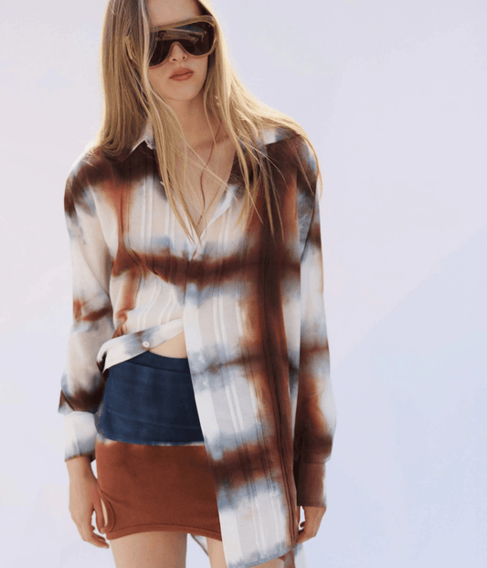 SILK COTTON PLEAT SHIRT DRESS CYPRESS CHECK | LUUDA LUUDA SILK COTTON PLEAT SHIRT DRESS CYPRESS CHECK