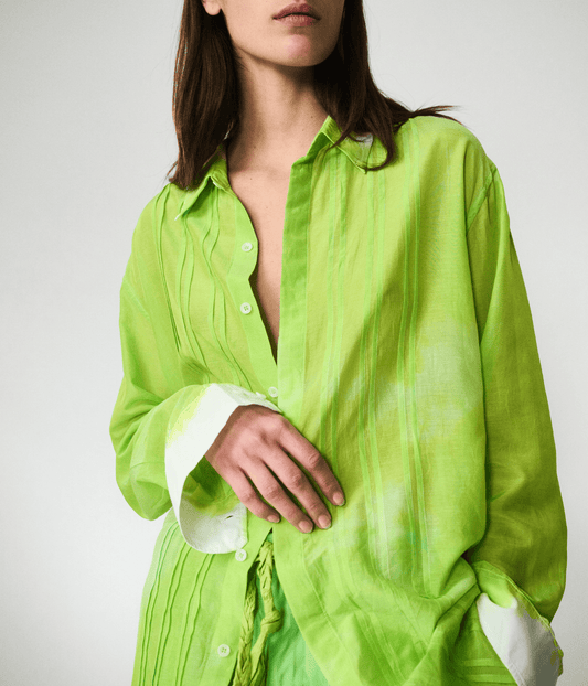 SILK COTTON PLEAT SHIRT DRESS PARAKEET | LUUDA LUUDA SILK COTTON PLEAT SHIRT DRESS PARAKEET