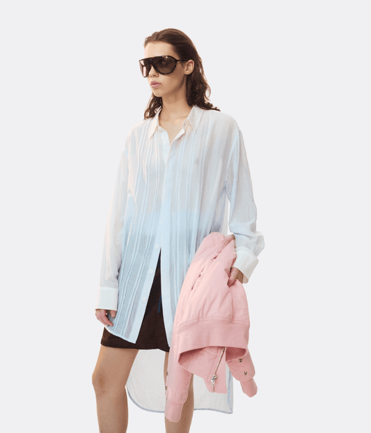 SILK COTTON PLEAT SHIRT DRESS | SLATE | LUUDA  LUUDA SILK COTTON PLEAT SHIRT DRESS | SLATE