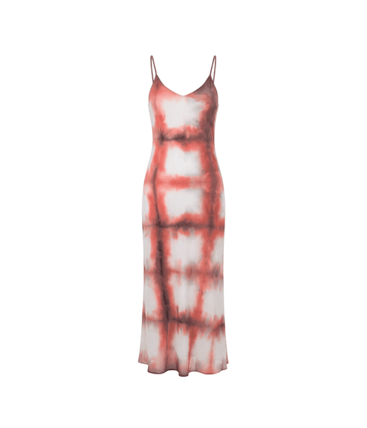 SILK SLIP DRESS PEACH CHECK | LUUDA LUUDA SILK SLIP DRESS PEACH CHECK