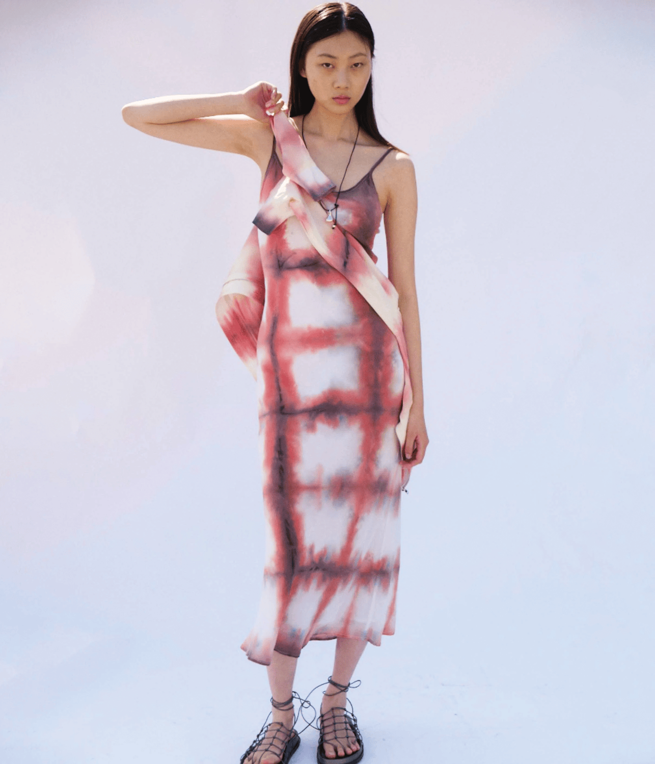 SILK SLIP DRESS PEACH CHECK | LUUDA LUUDA SILK SLIP DRESS PEACH CHECK