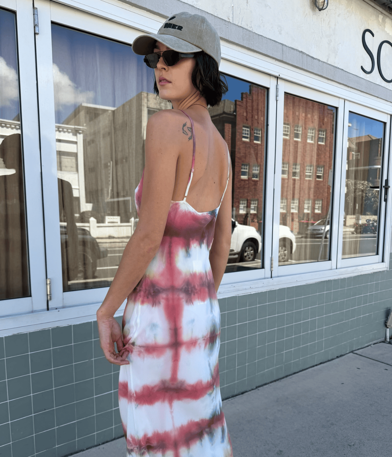 SILK SLIP DRESS PEACH CHECK | LUUDA LUUDA SILK SLIP DRESS PEACH CHECK