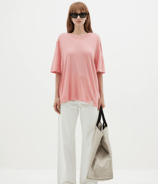 SLOUCH BOYFRIEND T-SHIRT- PINK POMELO | BASSIKE | BASSIKE SLOUCH BOYFRIEND T-SHIRT- PINK POMELO