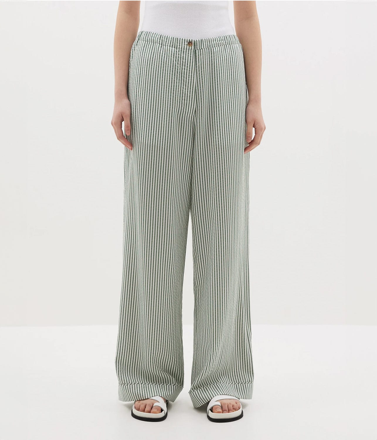 Green and white striped pants hotsell