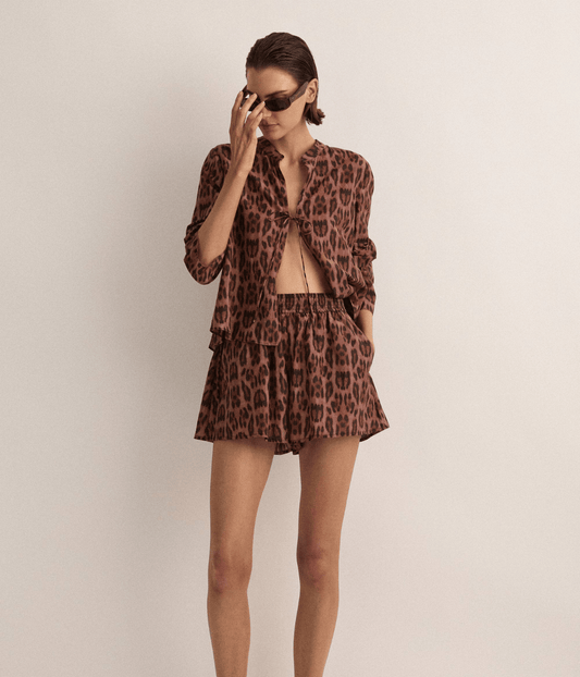 TIE FRONT BLOUSE | SUNSET LEOPARD | SARAH JANE CLARKE SJC MADE FOR TRAVEL TIE FRONT BLOUSE | SUNSET LEOPARD