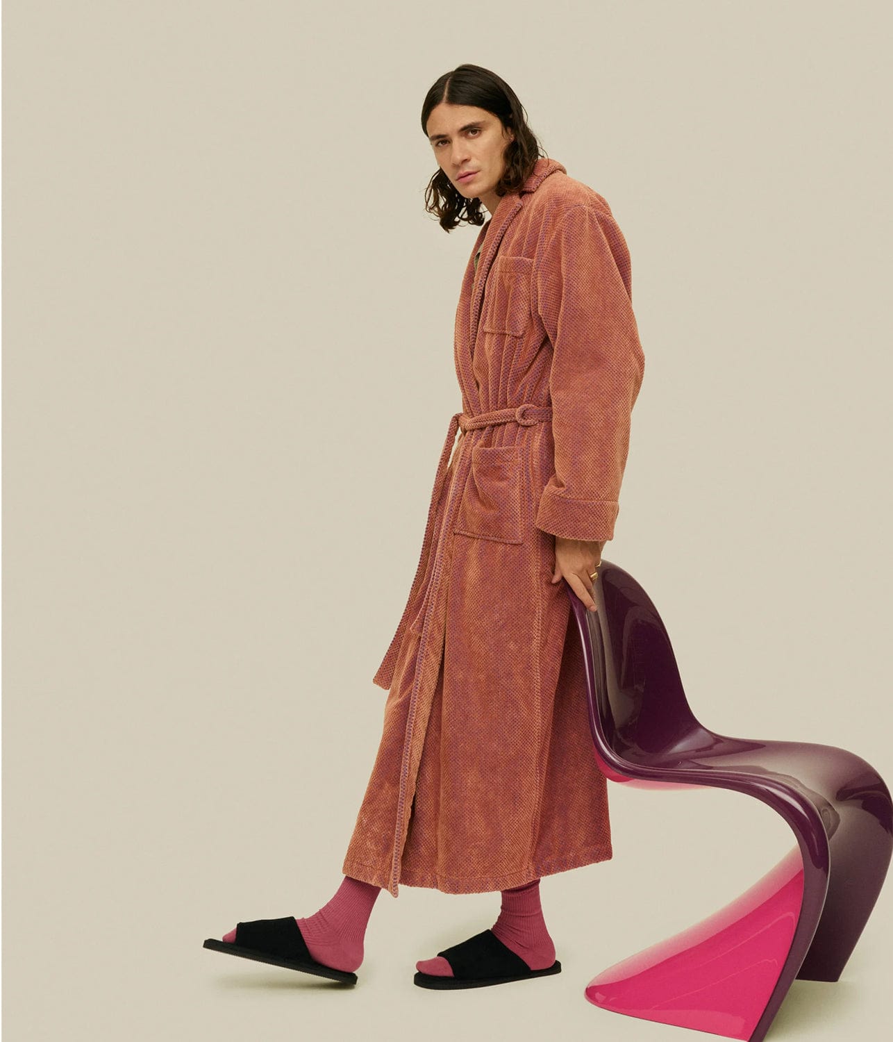 VELOUR LONG ROBE- ROZA | OAS COMPANY | OAS COMPANY VELOUR LONG ROBE- ROZA