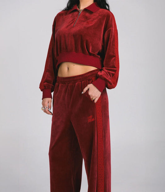 VELOUR ZIP CROP JACKET- RED | SOMETHING VERY SPECIAL |  SOMETHING VERY SPECIAL VELOUR ZIP CROP JACKET- RED