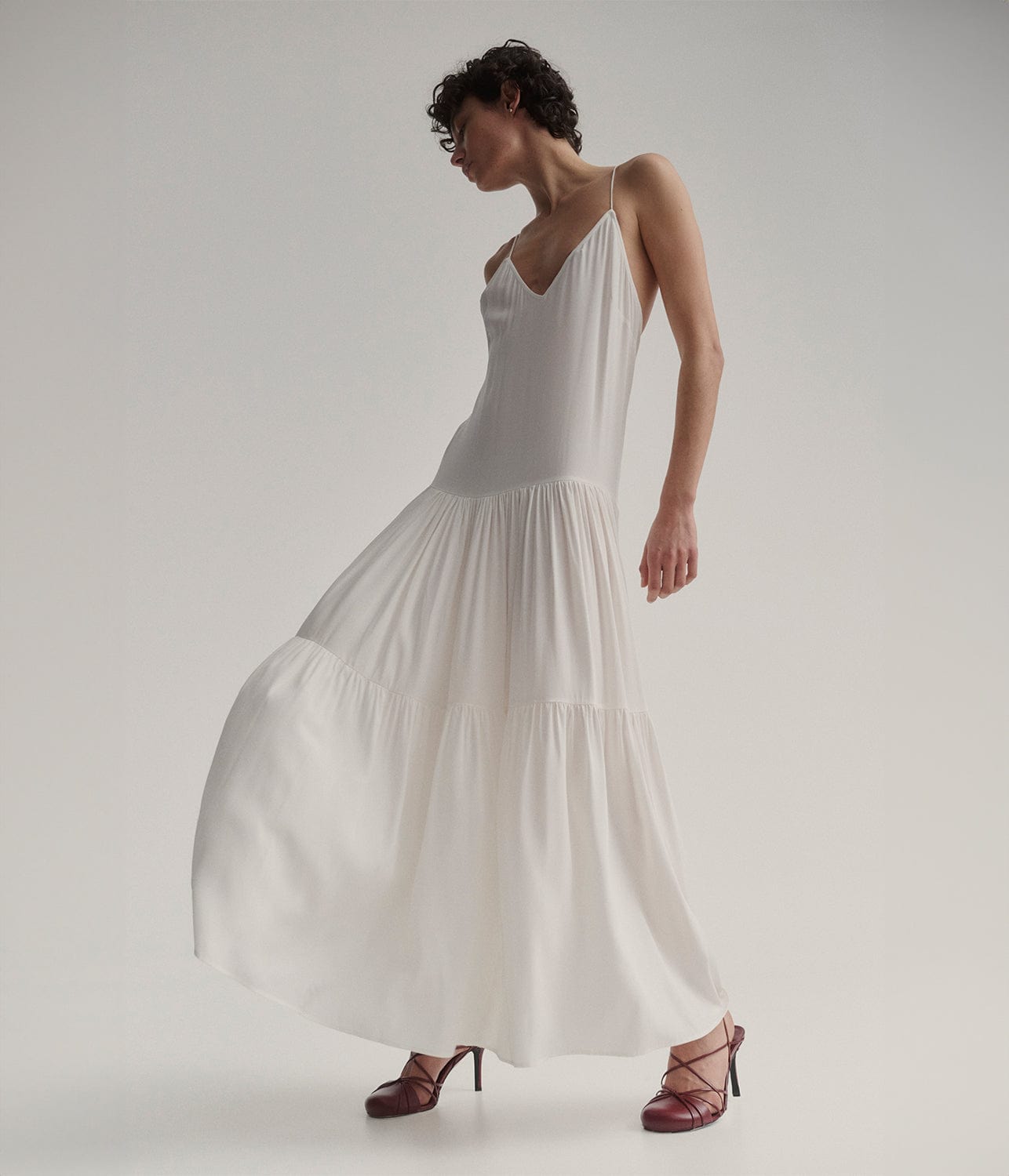 VOILE TIERED DRESS- WHITE | MATIN |  MATIN VOILE TIERED DRESS- WHITE