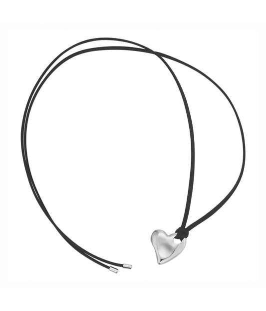 WHITNEY HEART CORD NECKLACE- SILVER | F+H |  F+H WHITNEY HEART CORD NECKLACE- SILVER