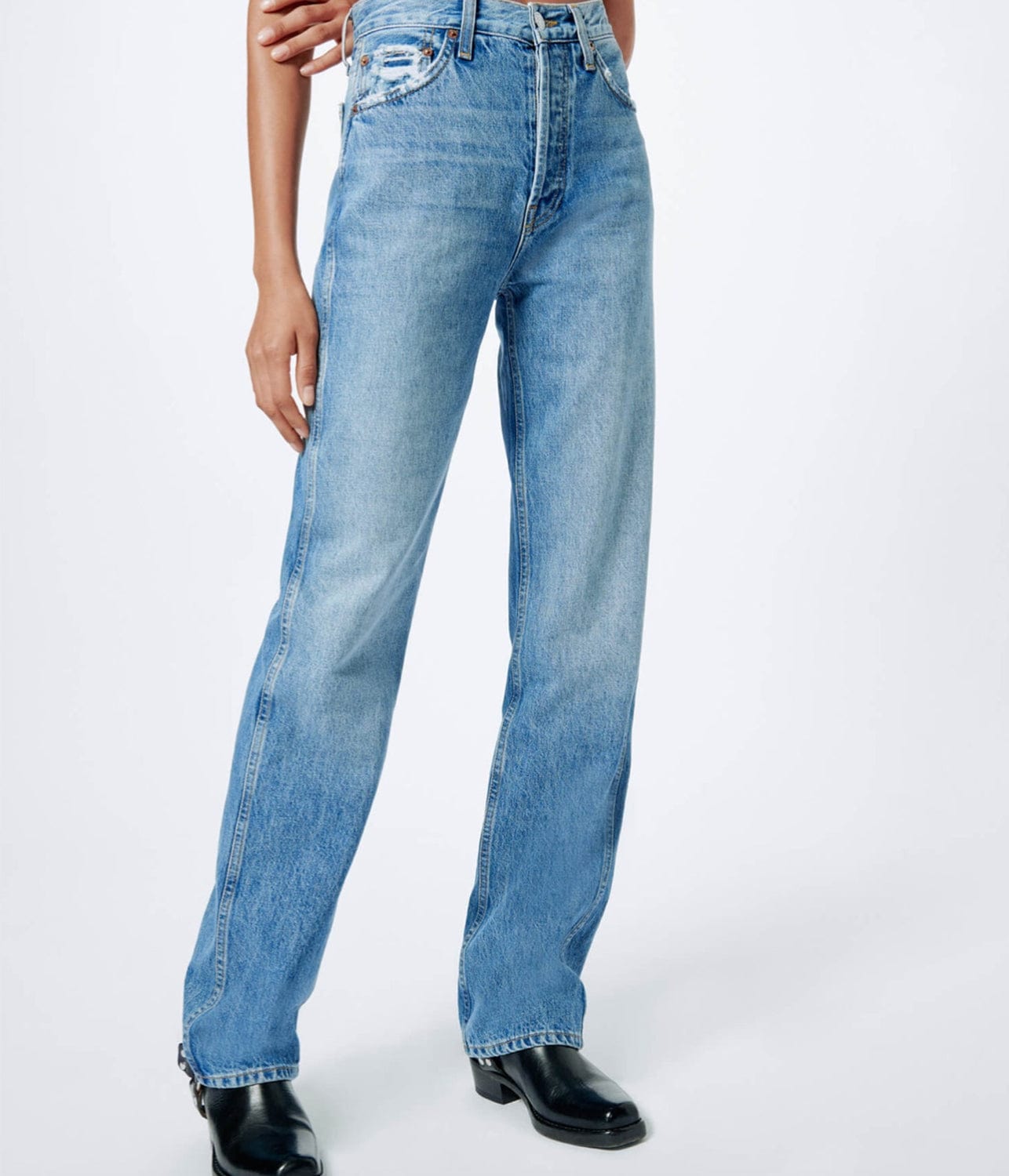 90'S HIGH RISE LOOSE JEANS- WORN BLUE | RE/DONE | RE/DONE 90'S HIGH RISE LOOSE JEANS- WORN BLUE