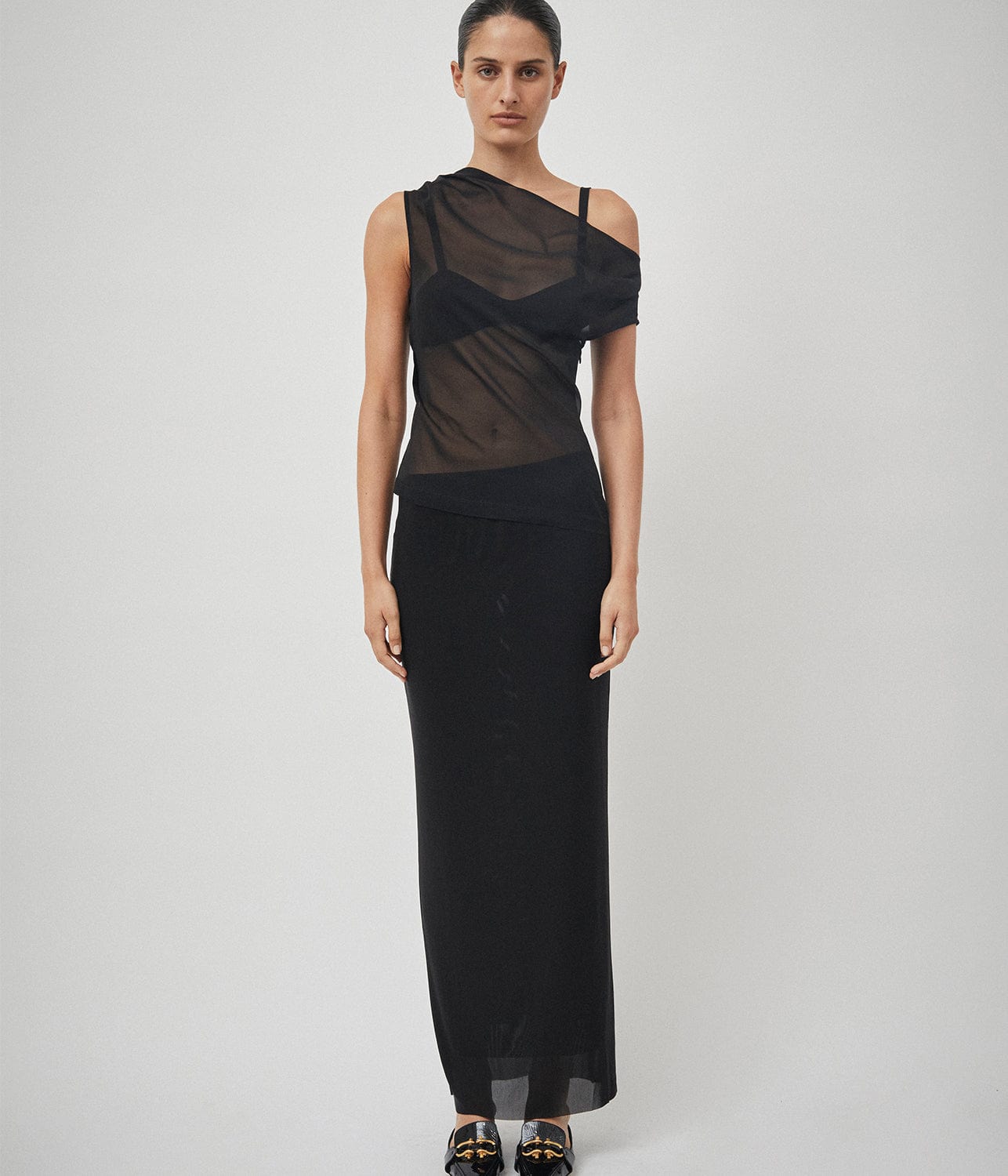 BEARE PARK GEORGETTE OFF THE SHOULDER TOP- BLACK