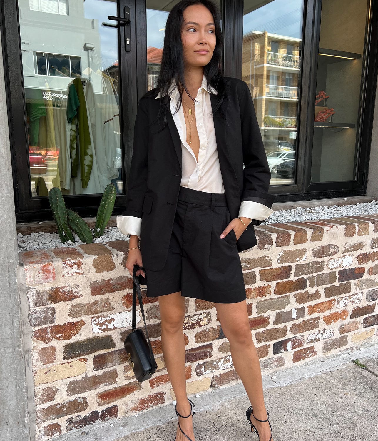 COTTON LINEN SHORTS- BLACK | PROENZA SCHOULER WHITE LABEL | PROENZA SCHOULER WHITE LABEL COTTON LINEN SHORTS- BLACK