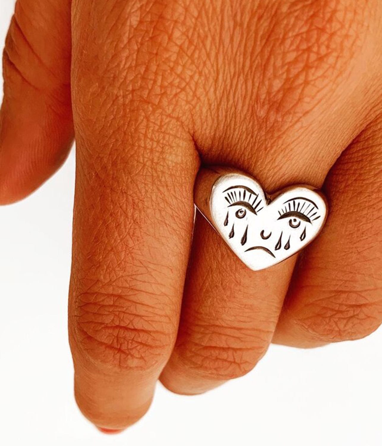 Crying heart ring store sterling silver