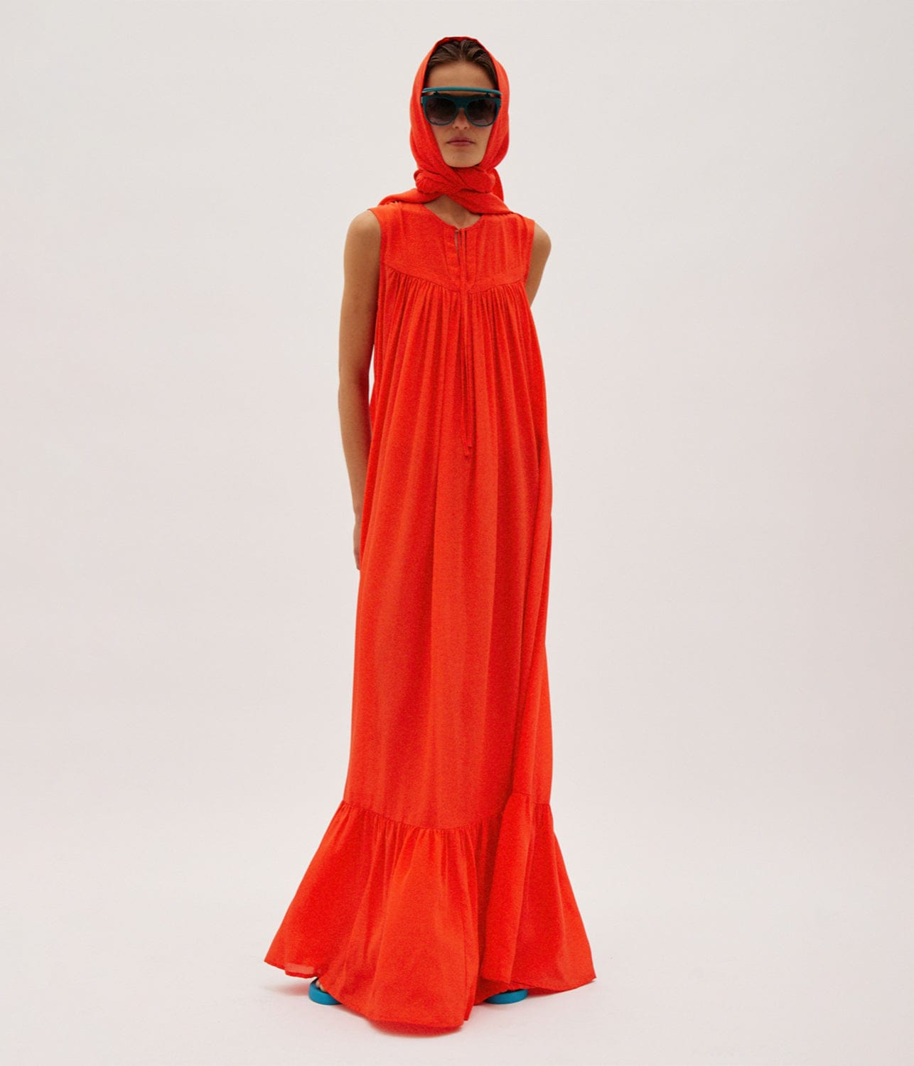 LUUDA SLEEVELESS SILK MAXI- BLOOD ORANGE