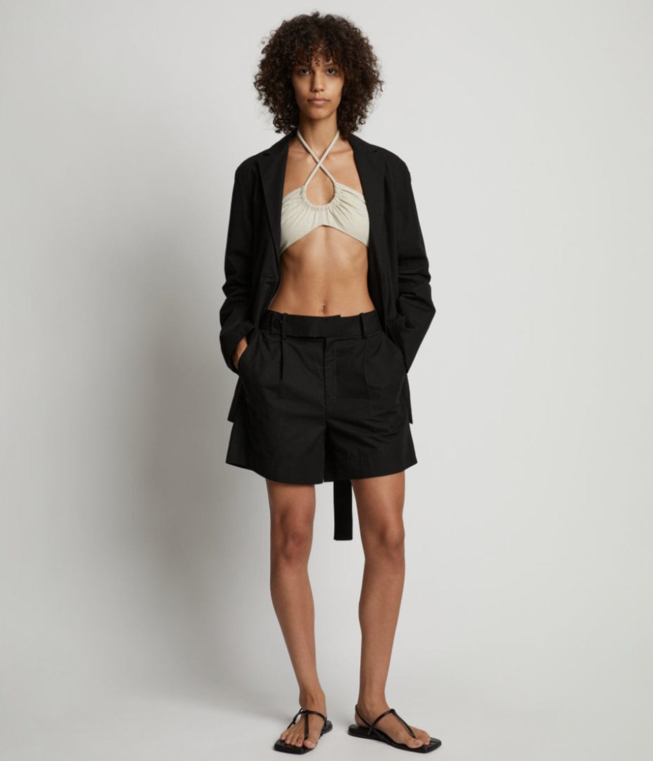 PROENZA SCHOULER WHITE LABEL COTTON LINEN SHORTS- BLACK