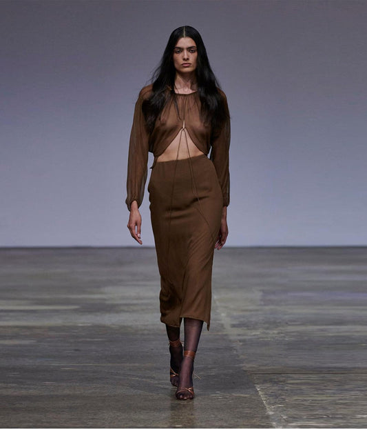 SILK GEORGETTE WAIST SKIRT- WALNUT | BEARE PARK BEARE PARK SILK GEORGETTE WAIST SKIRT- WALNUT